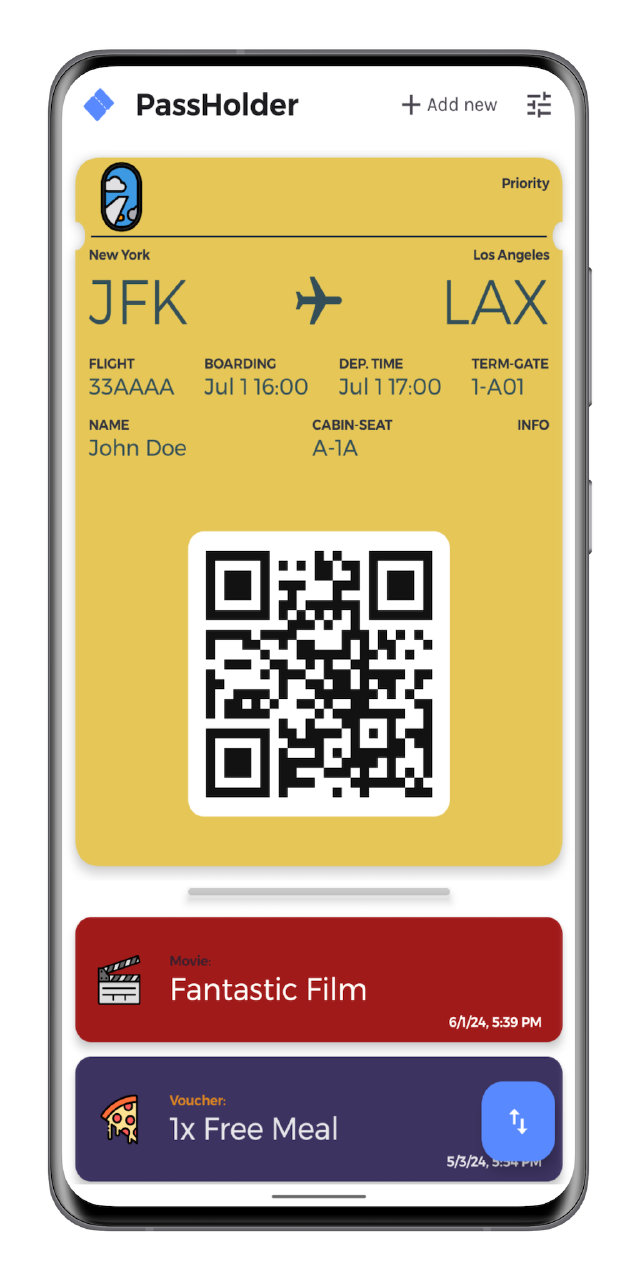 PassHolder app running on phone